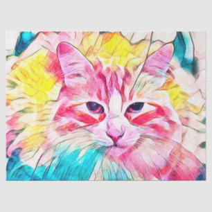 Papier Mousseline Tabby Cat Design Pink Yellow Turquoise Art Design