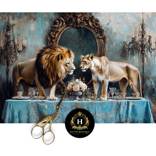 Papier Mousseline Table de Mariage de luxe Lion Couple Blue Floral