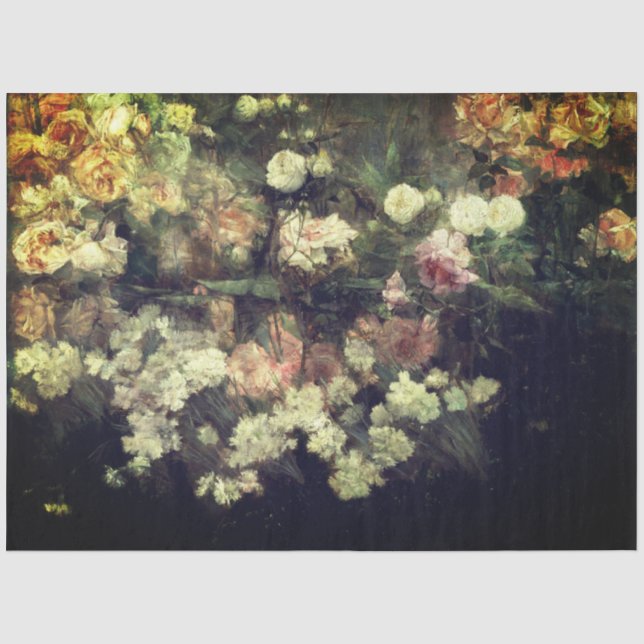 Papier Mousseline Tableau de jardin rose par découpage (Recto)