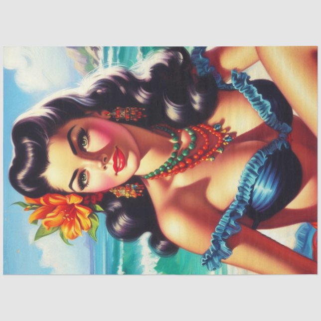 Papier Mousseline Tableau vintage de plage (Recto)