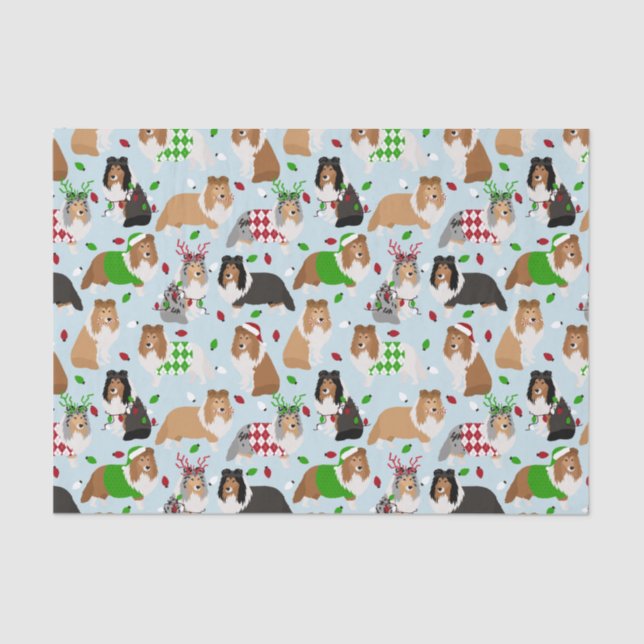 Papier Mousseline Tablette de Noël Shetland Sheepdog Tissu Papier (Recto)