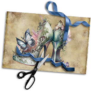 Papier Mousseline Talons Hauts de Mode Vintage avec Papillon Floral