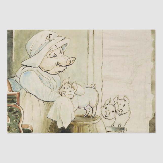 Papier Mousseline Tante Pettitoe et Trois Piglets de Beatrix Potter (Recto)