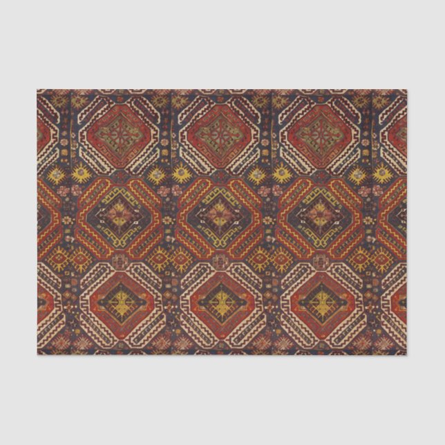 Papier Mousseline Tapis caucasien aux couleurs chaudes (Recto)