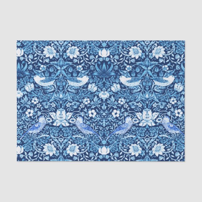 Papier Mousseline Tapisserie Art Nouveau Oiseau et Fleur, Bleu foncé (Recto)
