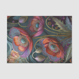 Papier Mousseline Tapisserie élégante de pavot, rouge royal et viole