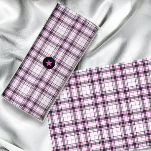Papier Mousseline Tartan - Blanc noir rose chaud