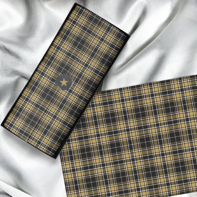 Papier Mousseline Tartan - Caramel noirOr OffBlanc (Tartan - Black CaramelGold OffWhite Tissue Paper by Leapfroglisics Shop)