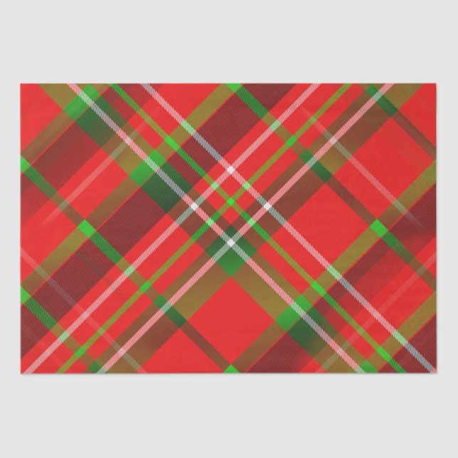 Papier Mousseline Tartan de Noël Motif Red Green Gold Plaid (Recto)