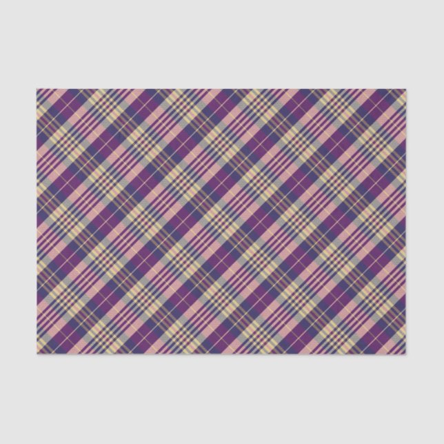 Papier Mousseline Tartan mauve, or et bleu (Recto)