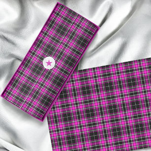 Papier Mousseline Tartan - Noir rose chaud blanc