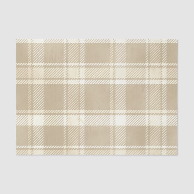 Papier Mousseline Tartan Plaid en beige, crème et jaune pâle (Recto)