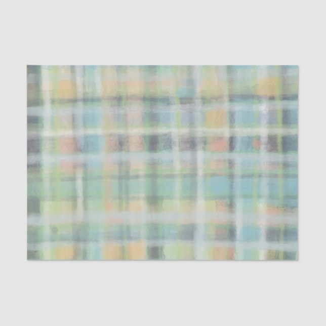 Papier Mousseline Tartan plaid moderne pastel jaune cyan gris vert (Recto)