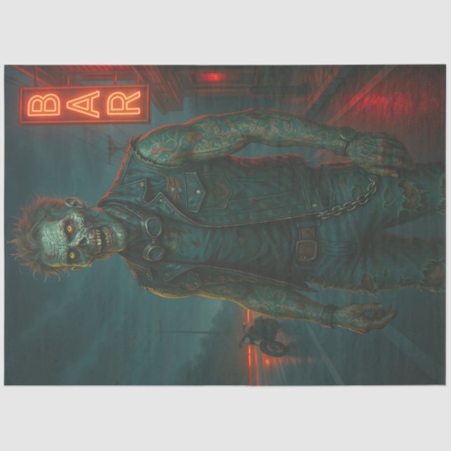 Papier Mousseline Tatouage Zombie Biker | Halloween gothique morts-v (Recto)