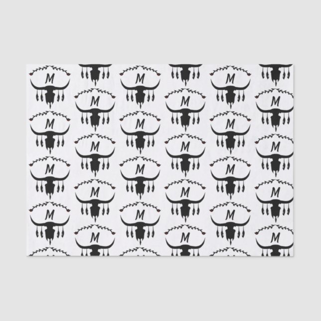 Papier Mousseline Taureau avec plumes noires Silhouette (Recto)