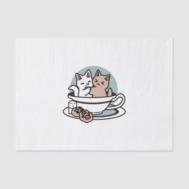 Papier Mousseline Tea Time Meow Time - Cute Cat and Tea Design (Recto)