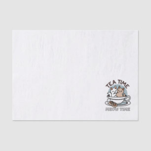 Papier Mousseline Tea Time Meow Time - Cute Cat and Tea Design