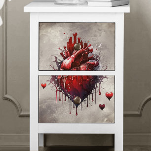 Papier Mousseline Técherie Coeur avec goutte rouge et or saignant