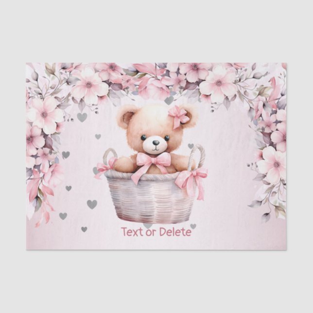 Papier Mousseline Teddy Bear Baby Girl Fleurs roses Soirée Élégante (Recto)