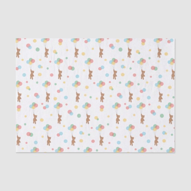 Papier Mousseline Teddy Bear et Balloons Cute Motif Baby Gift (Recto)