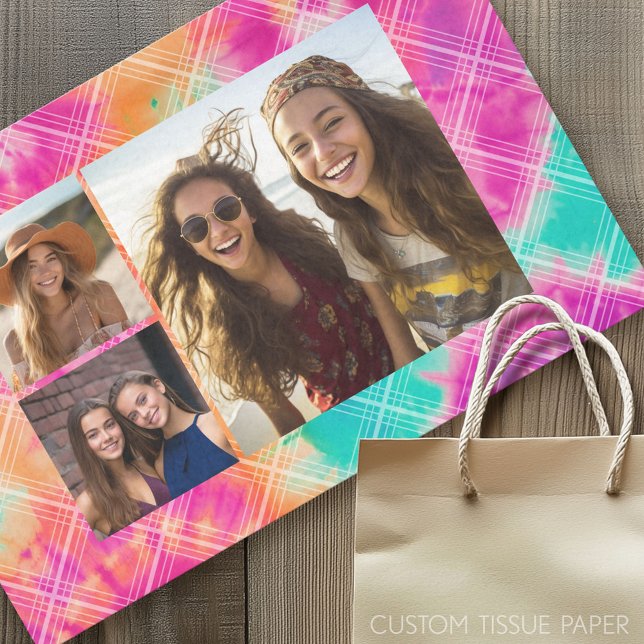 Papier Mousseline Tee à tarte gaie avec 3 photos - (Custom Photo Tissue Paper)