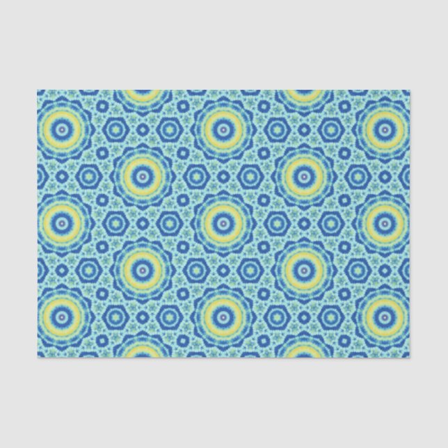 Papier Mousseline Teinture bleue Motif Mandala - Papier Tissu (Recto)