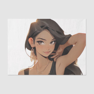 Papier Mousseline Tempête de minuit : Femme Anime Sultry en noir D