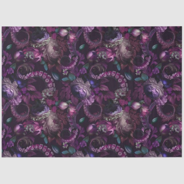 Papier Mousseline Tentacle Gothique Rose Foncé Avec Fleurs (Recto)
