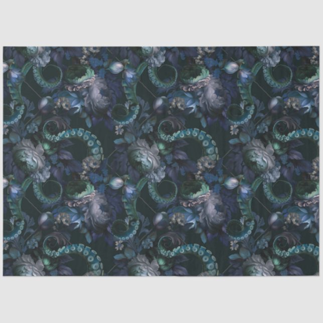 Papier Mousseline Tentacle Turquoise De Cthulhu Gothique Avec Fleurs (Recto)