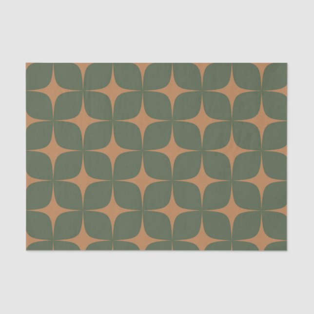 Papier Mousseline Terracotta Vert Profond Mi-Siècle Moderne Boho (Recto)