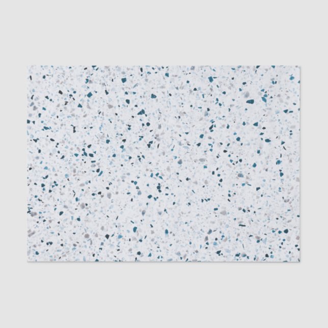 Papier Mousseline Terrazzo Elégant Turquoise bleu vert blanc gris ré (Recto)