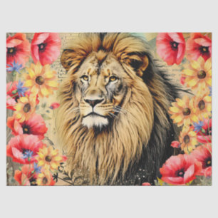 Papier Mousseline Tête de lion des Pépites rouges des tournesols uni