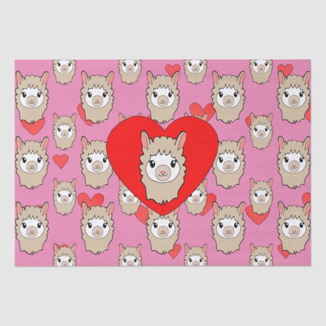 Papier Mousseline Tête De Llama Cute Et Coeurs Rouges Arrière - plan (Recto)
