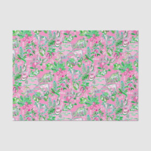 Papier Mousseline Texas Map Pink & Green Preppy Motif