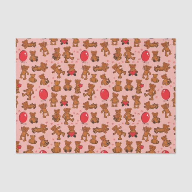 Papier Mousseline Texture avec le nounours, coeurs (Recto)