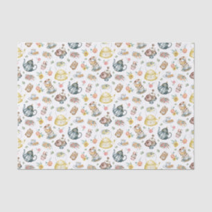 Papier Mousseline Thé d'après-midi vintage et Motif Rose en blanc