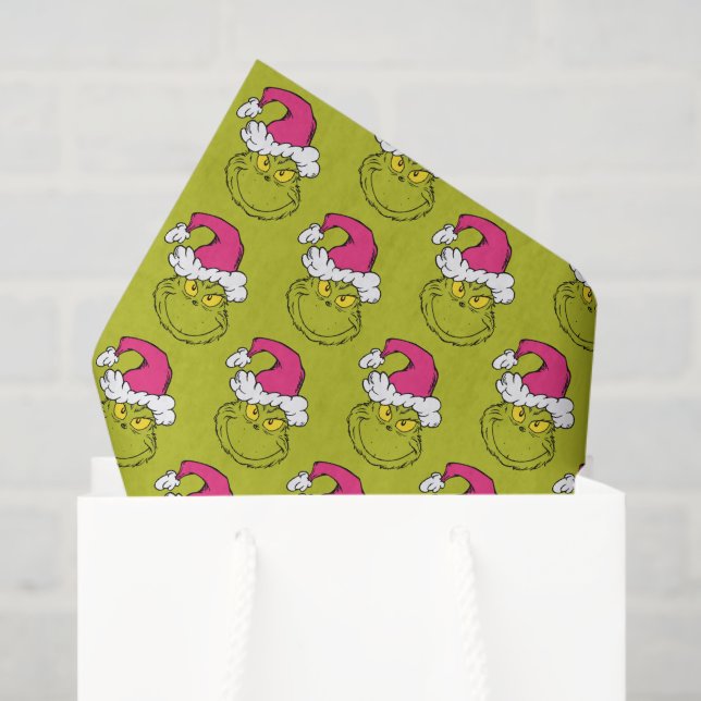 Papier Mousseline The Grinch in Pink Santa Hat (Sac cadeau)