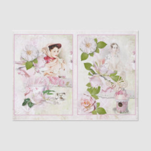Papier Mousseline Thé vintage Rose Floral Bird House Découpage
