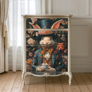 Papier Mousseline Théière Florale Vintage White Rabbit Mad Hatter