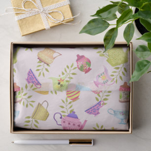 Papier Mousseline Théières et Tasses Jardin Rose