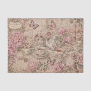 Papier Mousseline Thème de fête de thé vintage rose pivoines lettres
