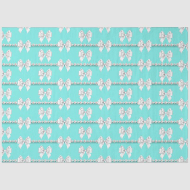 Papier Mousseline Thème Formel Glam Teal Aqua Perles de Tiffany (Recto)