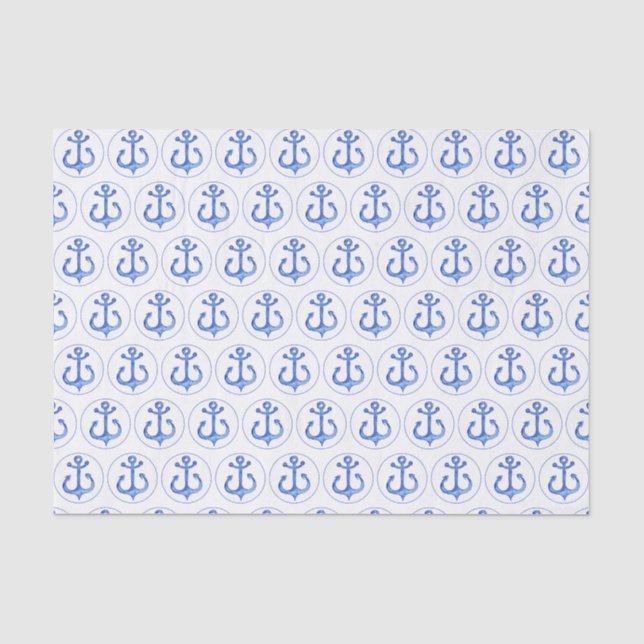 Papier Mousseline Thème nautique | Papier de fond Ancres bleu marine (Recto)