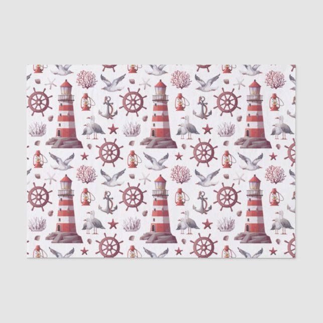 Papier Mousseline Thème nautique - Phare, Corail, Marine (Recto)