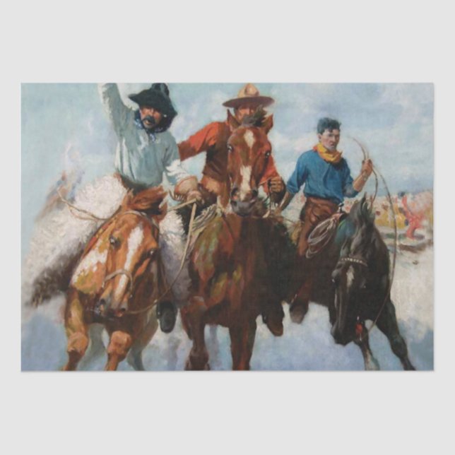Papier Mousseline "Three Montana Cowboys" par W Herbert Dunton (Recto)