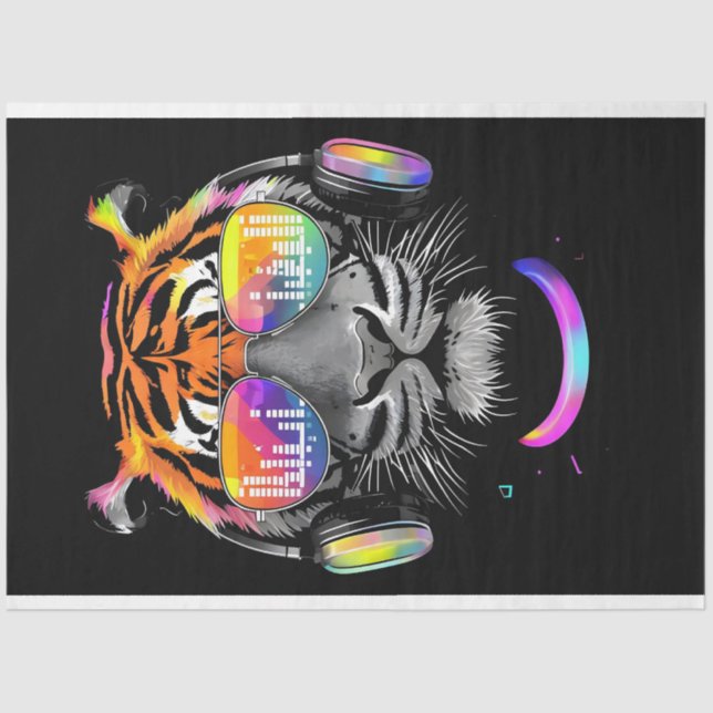 Papier Mousseline Tigre de néon avec casque Papier Tissu (Recto)