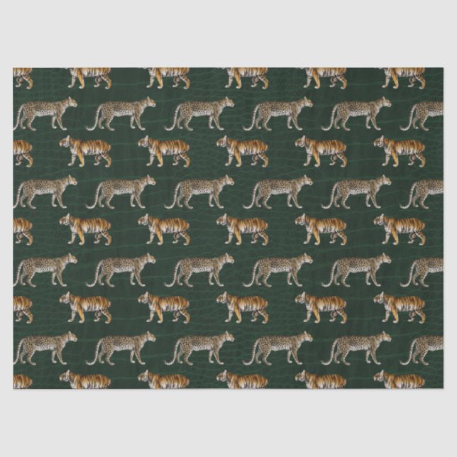 Papier Mousseline Tigres et léopards sur la page Découpage verte (Recto)