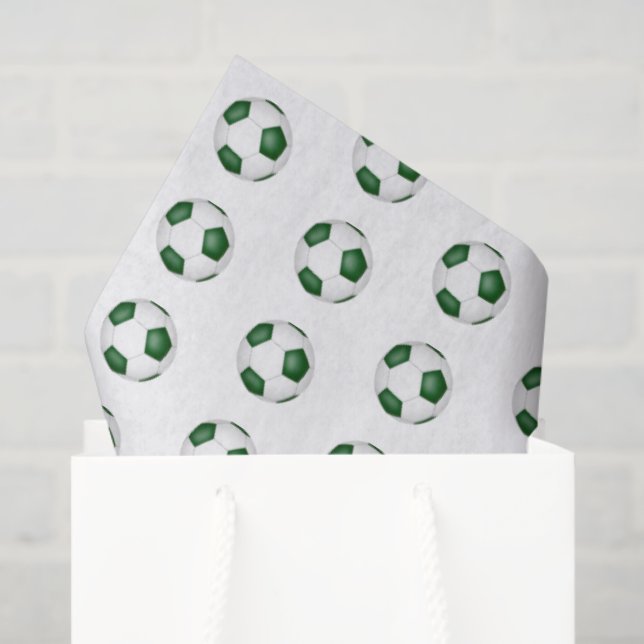 Papier Mousseline tiny green white soccer balls pattern (Sac cadeau)