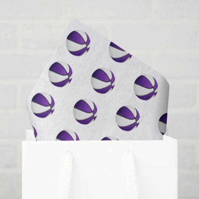 Papier Mousseline tiny purple white basketballs pattern (Sac cadeau)