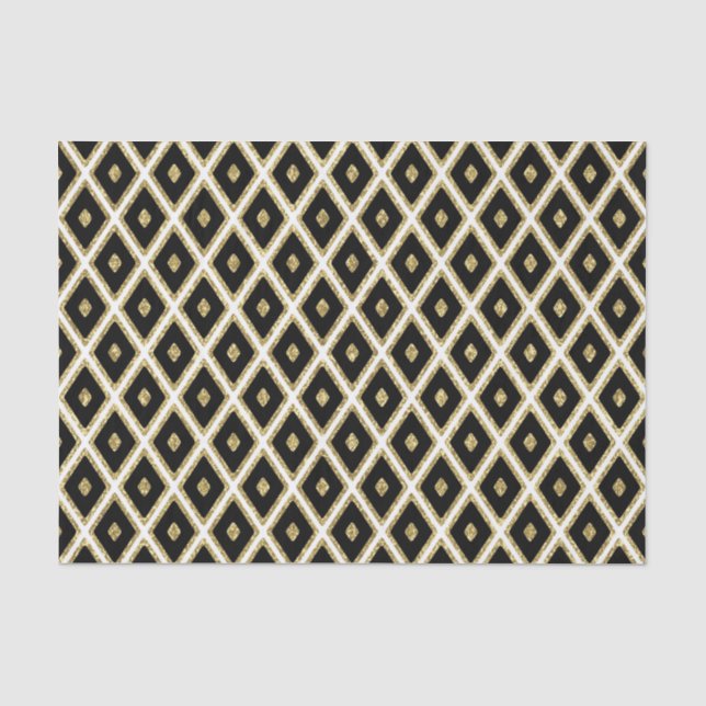 Papier Mousseline tissu blanc de motif de diamant d'or noir élégant (Recto)